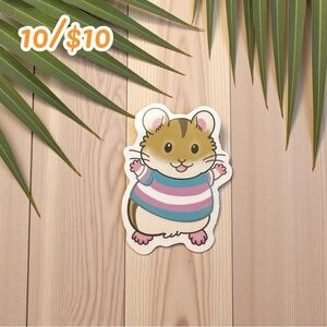 Happy Hamster in Striped Sweater Vinyl Sticker – 2” Glossy – Cute Pet Cartoon